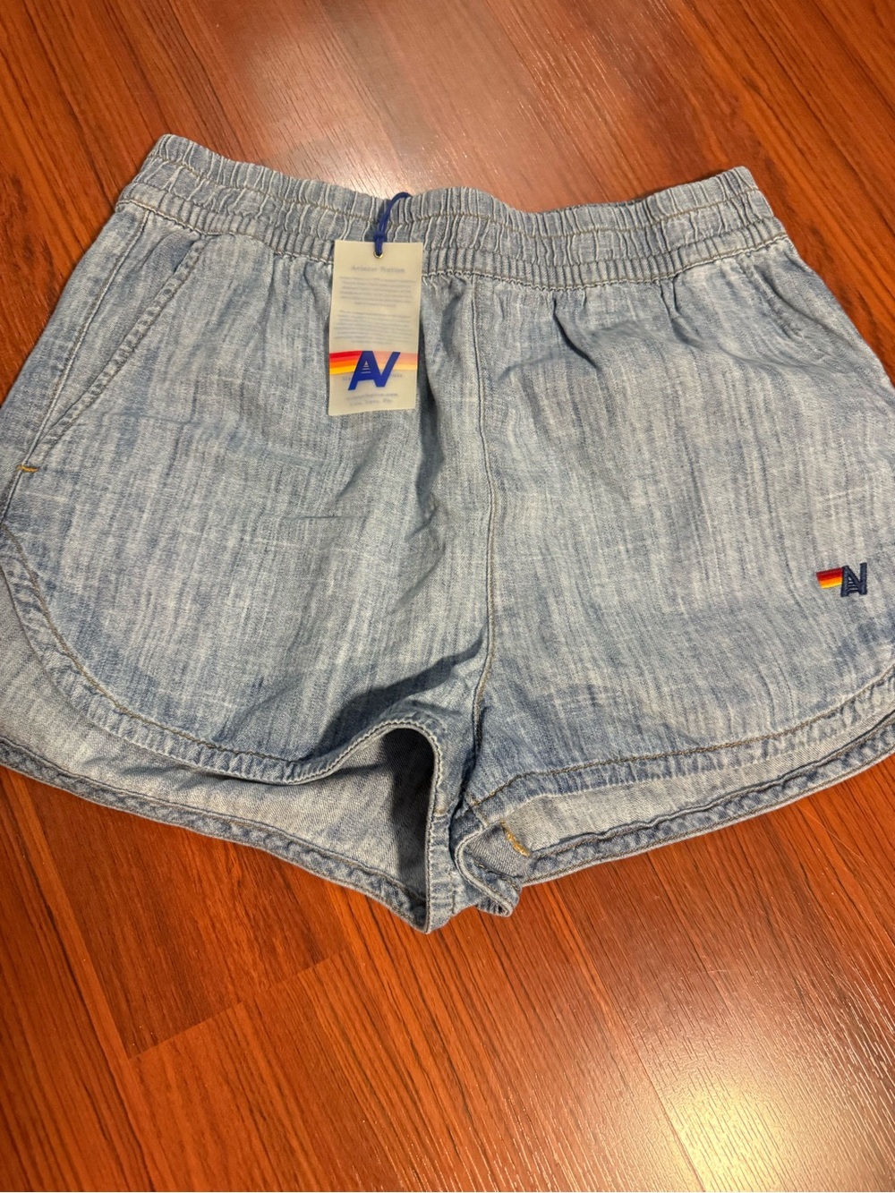 Aviator Nation Light Blue Denim-Look Elastic Waist Shorts